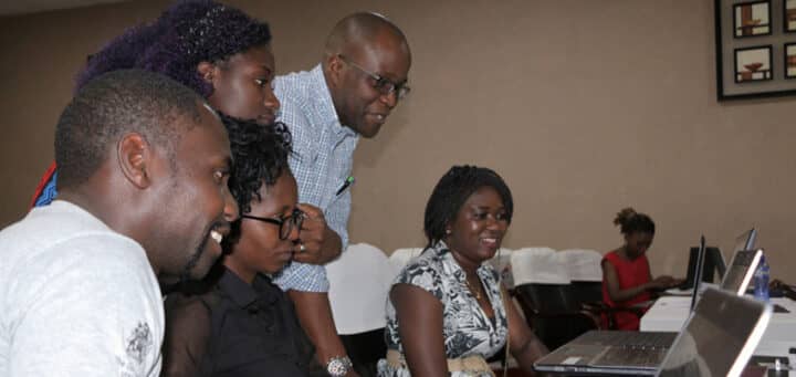 Austin Madinga conducting training at Unicef Social Media workshop