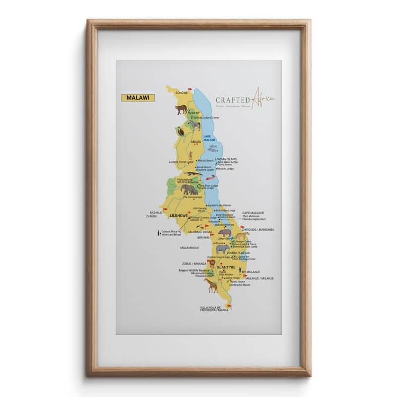 a framed map of Malawi