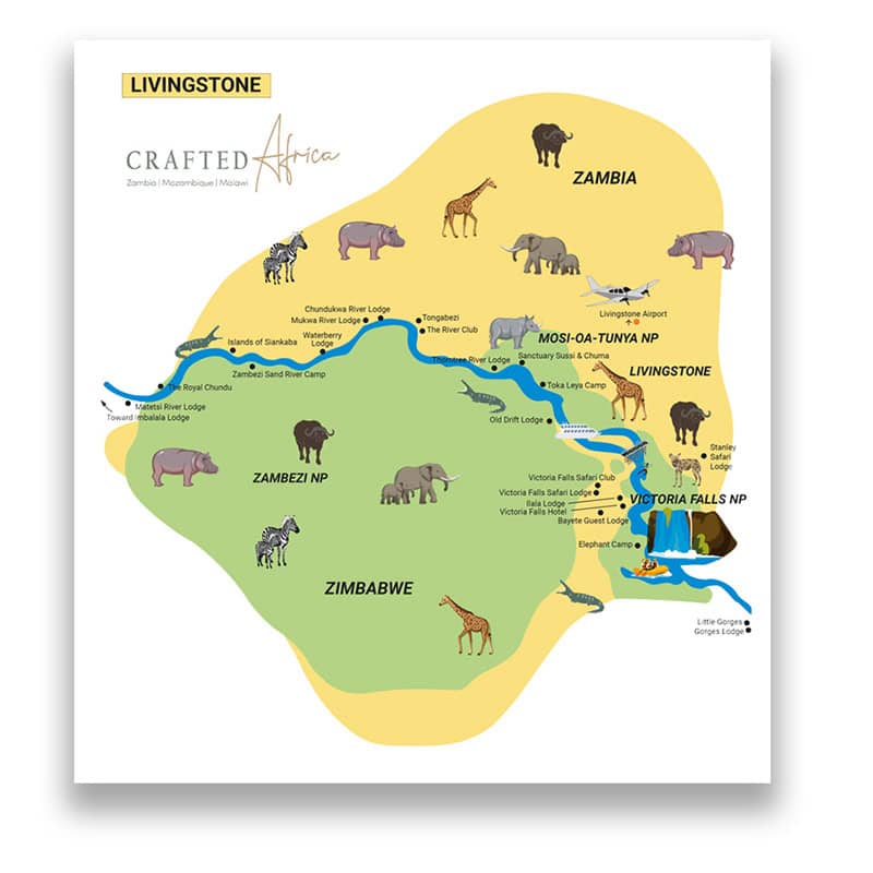 Map of livingstone national park in Zambia for crafted africa