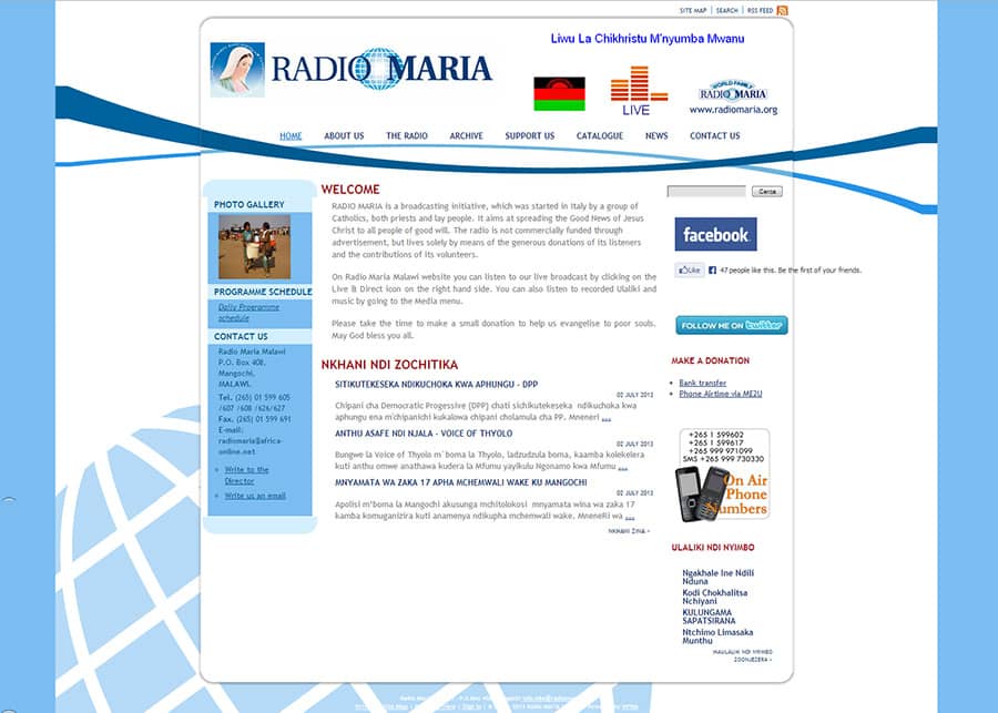 the new radio maria malawi website